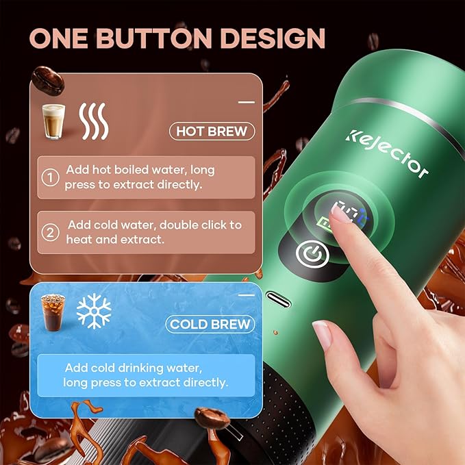 kejector Portable Coffee Maker Espresso Machine for Travel Nano Car Coffee Maker Compatible with Ground Coffee &amp Capsule for RV Hiking Camping Office Travel Espresso Maker Electric Green