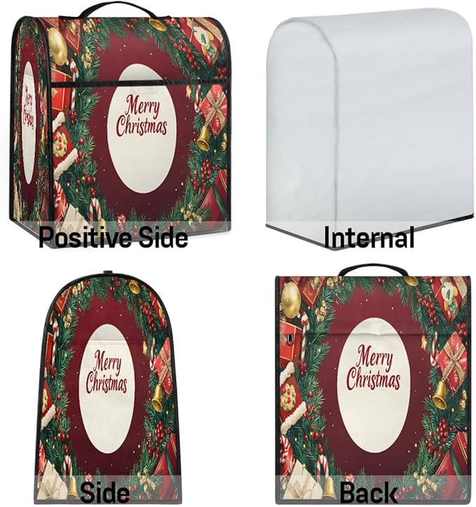 Kitchen Aid Mixer Cover Christmas Holly Xmas Stand Mixer Cover Compatible with 6-8 Quarts Stand Mixers Dust Covers with Zipper Pocket Foldable Washable Kitchen Aid Organizer Bag
