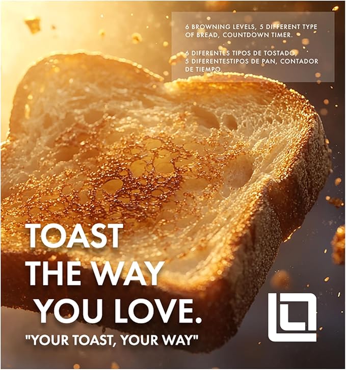 Livwell Matte 2-Slice Smart Touch Toaster with Color Screen Display - Kitchen Gifts - 6 Browning Levels Timer Countdown Adjustable Settings for Bagels Gluten-Free &amp Multigrain Bread (Matte Crea