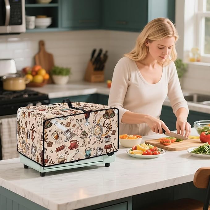 Coffee Chocolate Toaster Oven Cover Heavy Duty Heat-resistant Waterproof Dust-Proof Protective Case with Side Pockets for Bake Air Fry Toaster Oven Easy Maintenance