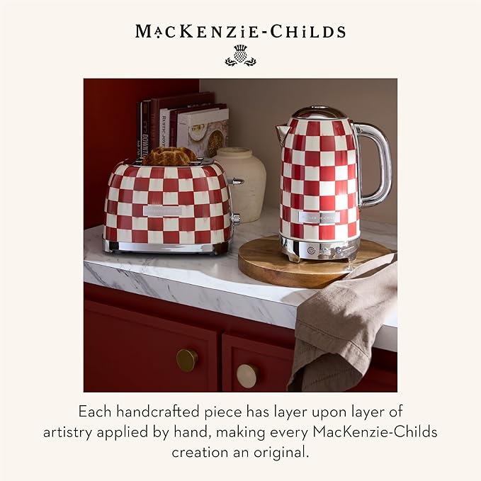 MACKENZIE-CHILDS 2-Slice Toaster Decorative Toaster for Kitchen Red-and-White Cherry Check