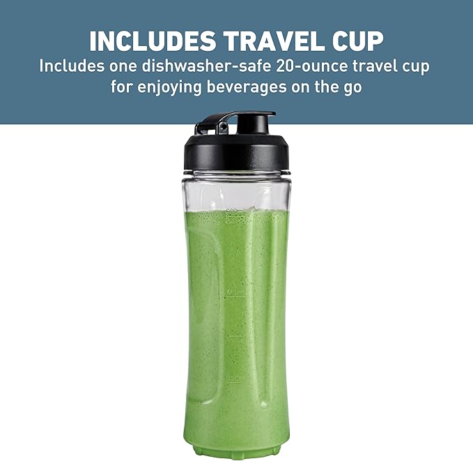 West Bend Blender with 48-Ounce Blending Jar and 20-Ounce Travel Cup Compact Design with Dial Control 700-Watts Black