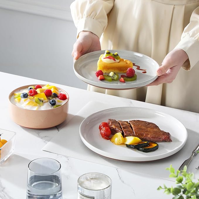 MALACASA Plates and Bowls Sets 12 Pieces Modern Stoneware Dinnerware Set for 4 Kitchen Dinner Set Ceramic Dishware Dishes Set Microwave and Dishwasher Safe Multicolor Series TARA