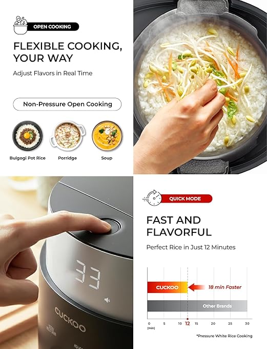 CUCKOO Twin Pressure Rice Cooker 6-Cup Uncooked / 12-Cup Cooked with Induction Heating Technology 19 Menu Modes with Voice Guide Full Stainless Steel Inner Pot Black (CRP-LHTAR0609FB)