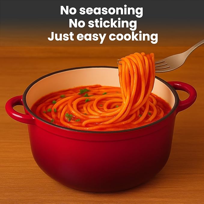 QuliMetal Nonstick Enameled Cast Iron Cookware Set 5 Pcs Pots and Pans with Lid Skillet Frying Pan Saucepan &amp Dutch Oven for All Stovetops PFA Free - Ideal for Sourdough Bread Baking