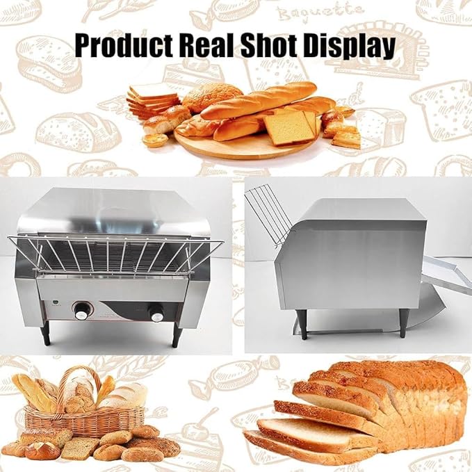 Commercial Conveyor Toaster Oven – High-Efficiency Drawer Toaster (150/300/450 PCS/H) with Dual Heating Tubes Stainless Steel Design for Toasting Bread Bagels and Breakfast Foods(150)