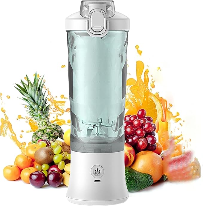 Mini Juice Blender Personal Juicer Cup with 600ml Capacity and 6 Sharp 304 Stainless Steel Blades 18000 RPM and 2 Modes Optional Waterproof and Easy to Clean for Travel Sports Picnic