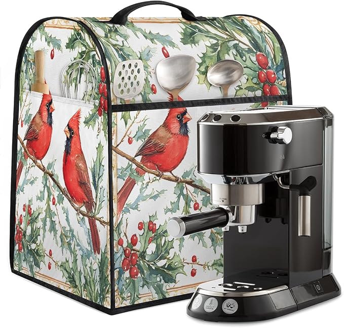 cfpolar Kitchen Aid Mixer Cover Compatible with 6-8 Quarts Christmas Cardinal Holly Stand Mixer Cover Kitchen Aid Mixers Accessories Appliance Organizer Bag Dust Covers with Zipper Pocket