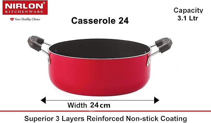 NIRLON Aluminium Nonstick Cookware Set Red and Black - 4 Pieces