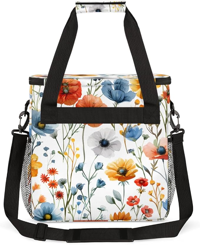Cheerful Flower Coffee Maker Carrying Bag Portable Travel Storage Tote Bag Compatible with K-Mini or K-Mini Plus Single Serve Coffee Brewer Carrying Case with Multiple Pockets &amp Shoulder Strap