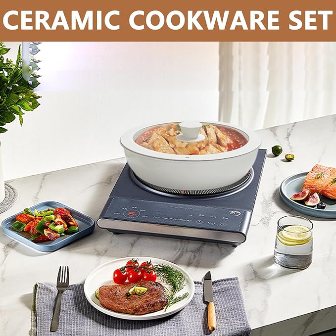 Ceramic Cookware Set – Pots And Pans For Kitchen Oven Induction Safe Non-Stick Durable Cookware Portable Cooking Utensils | Ideal Home Apartment Picnic Outdoor Cooking Meal Prep Camping