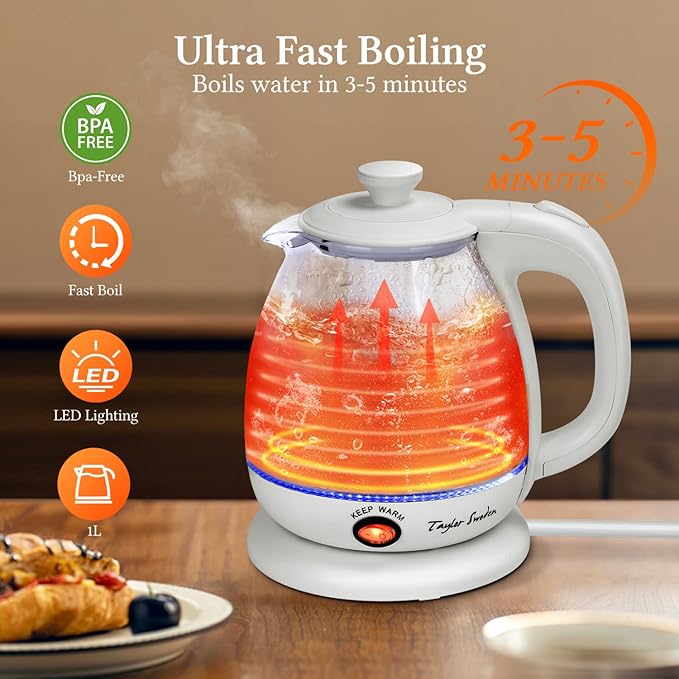 Aigostar Retro 2 Slice Toaster and Taylor Swoden Electric Kettle with Tea Infuser 1L Small Electric Tea Kettle with Keep Warm