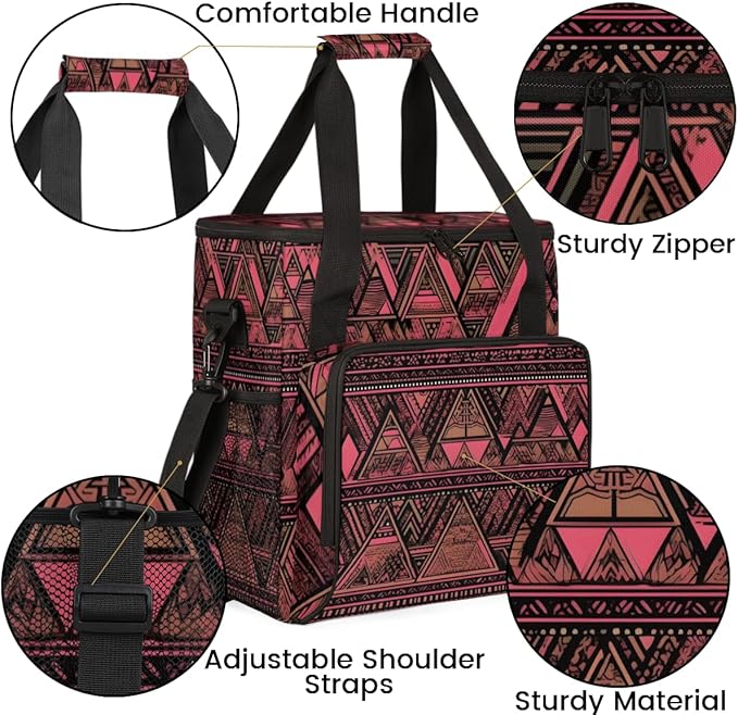 Retro Red Aztec Coffee Maker Carrying Bag Geometry Travel Storage Bag Compatible with K-Mini or K-Mini Plus Single Serve Coffee Brewer Carrying Case with Multiple Pockets &amp Shoulder Strap