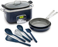 GreenPan GP5 Hard Anodized Healthy Ceramic Nonstick 9.5” and 11” Frying Pan Skillet Set 8-in-1 Programmable 6QT Electric Slow Cooker 5-Piece Cooking Utensil Set PFAS &amp PFOA-Free Blue
