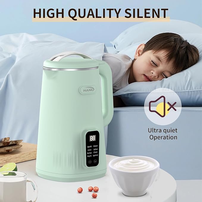 Nut Milk Maker Machine 28oz Automatic 8-in-1 Quiet Operation Soy Milk Maker Homemade Almond Coconut Juice &amp Soup Delay Start/Keep Warm/Self-Cleaning/Boil Water (Cyan)