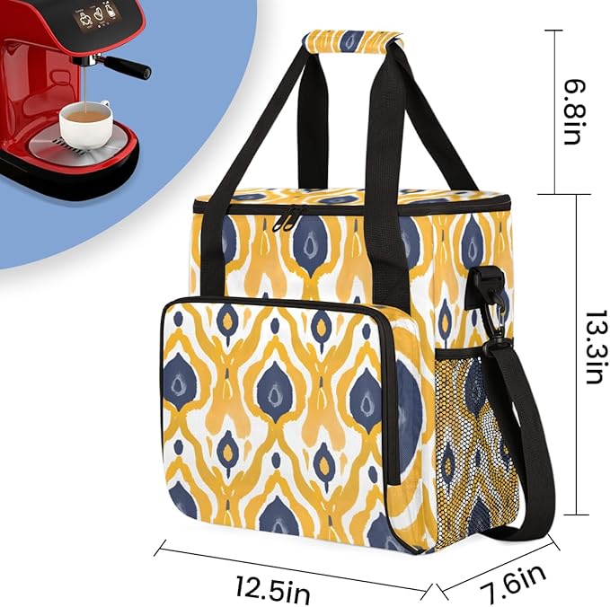 Ethnic Aztec Coffee Maker Carrying Bag Polynesian Pattern Travel Storage Bag Compatible with K-Mini or K-Mini Plus Single Serve Coffee Brewer Carrying Case with Multiple Pockets &amp Shoulder Strap