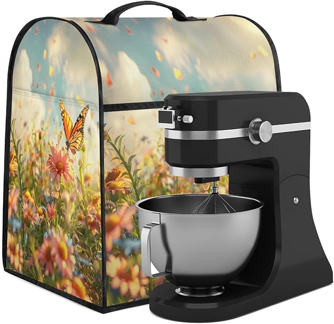 cfpolar Kitchen Aid Mixer Cover Compatible with 6-8 Quarts Butterfly Pink Flower Stand Mixer Cover Kitchen Aid Mixers Accessories Appliance Organizer Bag Dust Covers with Zipper Pocket