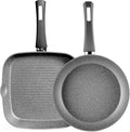KARACA Gris Biogranite 2-Piece Induction Cookware Set 26cm Frying Pan 28cm Non-Stick Grill PFOA Free Anti-Scratch Biogranite &amp Dishwasher Safe Pan Grey