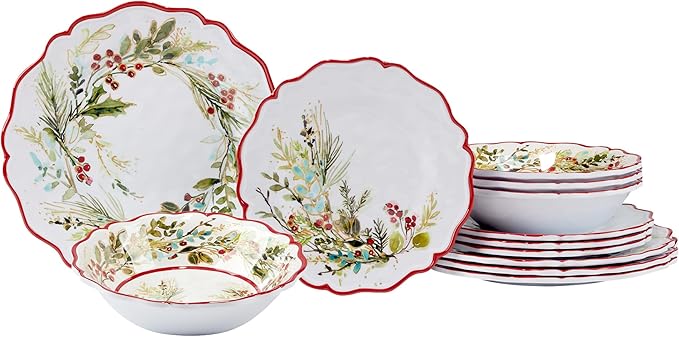 Certified International Christmas Gatherings 12 pc Melamine Dinnerware Set Service for 4