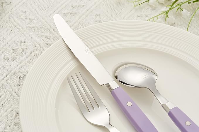 ANNOVA Silverware Set Retro/Rivet Colorful Stainless Steel Tableware Kitchen Flatware Set Utensils Includes Dinner Knives Forks Spoons Salad Forks &amp Dessert Spoons (Lilac 20 Pieces)