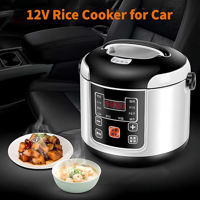 2L Portable Compact Car Rice Cooker with Insulation Non Stick Inner Pot Steam Basket for White &amp Whole Grain Rice Sushi  12V for Cars