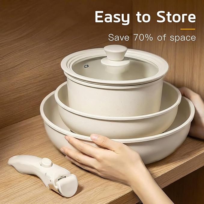 GiPP Ceramic Pots and Pans Set Non Stick Nonstick Detachable Handle Cookware Sets Healthy Non Toxic PFAS PFOA &amp PTFE Free Dishwasher ＆Oven Safe Induction Kitchen Pot and Pan