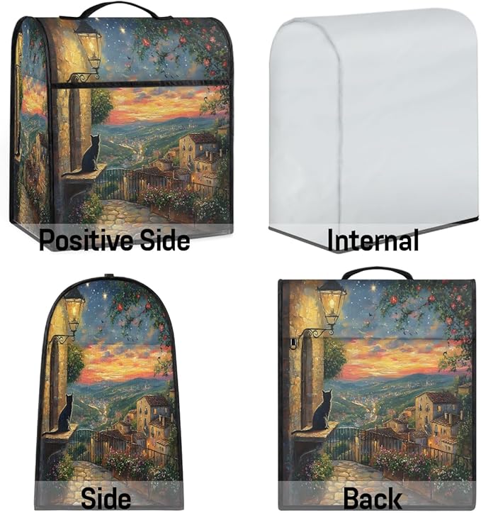 Kitchen Aid Mixer Cover Light Night Scene Cat Flower Stand Mixer Cover Compatible with 6-8 Quarts Stand Mixers Dust Covers with Zipper Pocket Foldable Washable Kitchen Aid Organizer Bag