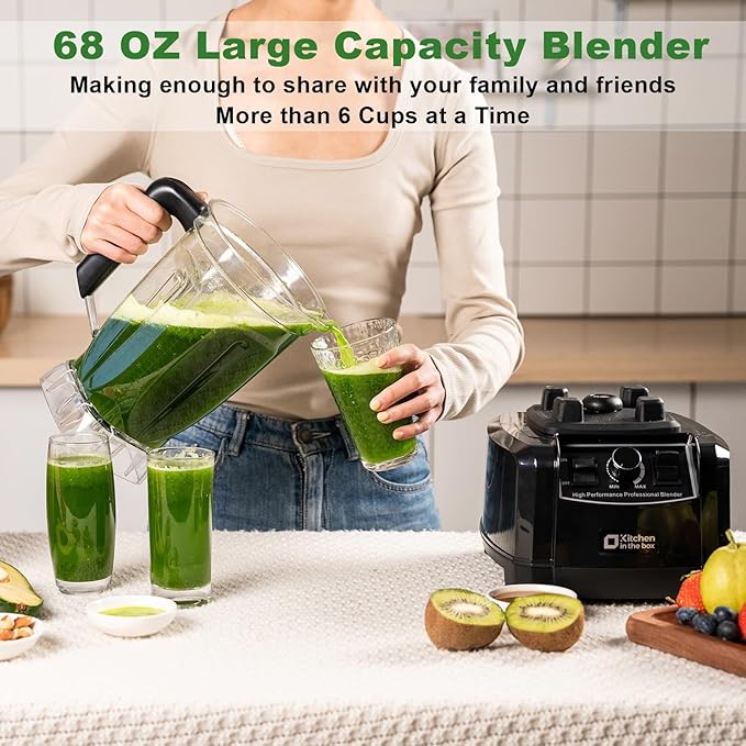 Kitchen in the box Blender 68 OZ - 1500 Watt Kitchen Smoothie Blenders Large Capacity Professional Blender Making Frozen Drinks Ice Crushing Protein Shakes BPA Free (Black)