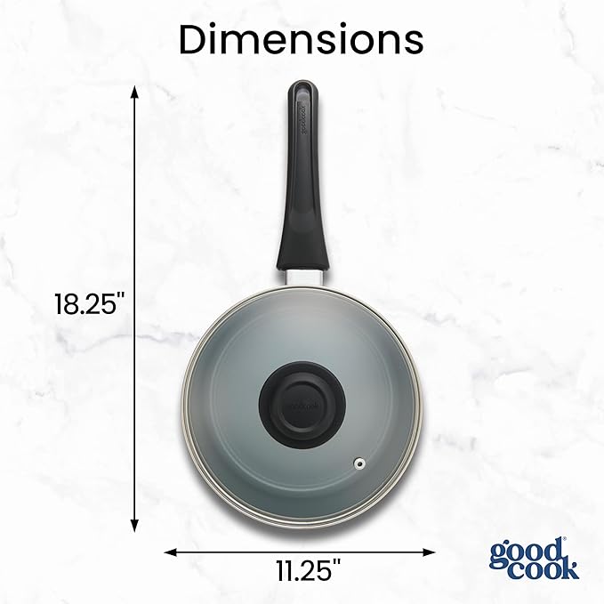 GoodCook Everyday Ceramic Nonstick Cookware Set Includes 8 &amp 10-Inch Fry Pans 1 &amp 2-Quart Covered Sauce Pans 4.7-Quart Covered Dutch Oven Turner and Basting Spoon 10-Piece Black