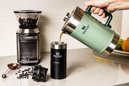 STANLEY Classic Stay-Hot French Press Coffee Maker 48 oz | 5 Minute Brew 4 Hours Hot | Mesh Filter for Coffee Grounds | Insulated Stainless Steel French Press | BPA-Free | Hammertone Green