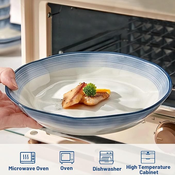 8 Pieces Plates and Bowls Dishes Sets Simple and Modern Deep Dish Dinnerware Set Thick Ceramic Dishware Sets High Temperature and Heat Resistant Easy to Heat Up Smooth Glaze for Easy Cleaning