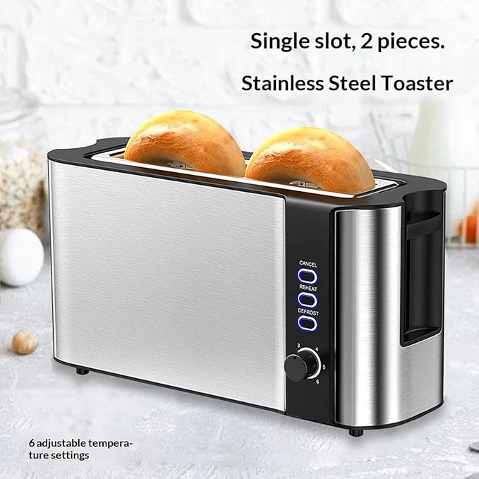 Long Slot Toaster 2 Slice Toaster Best Rated Prime with Warming Rack 6 Bread Shade Settings Defrost/Reheat/Cancel Removable Crumb Tray for Family Kitchen Hotel
