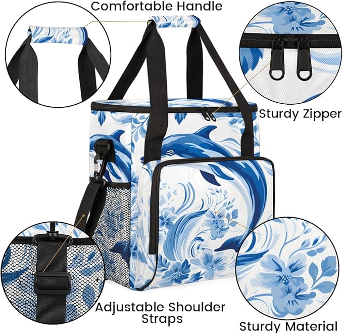 Blue Dolphin Coffee Maker Carrying Bag Flowers Portable Travel Storage Tote Bag Compatible with K-Mini or K-Mini Plus Single Serve Coffee Brewer Carrying Case with Multiple Pockets &amp Shoulder St