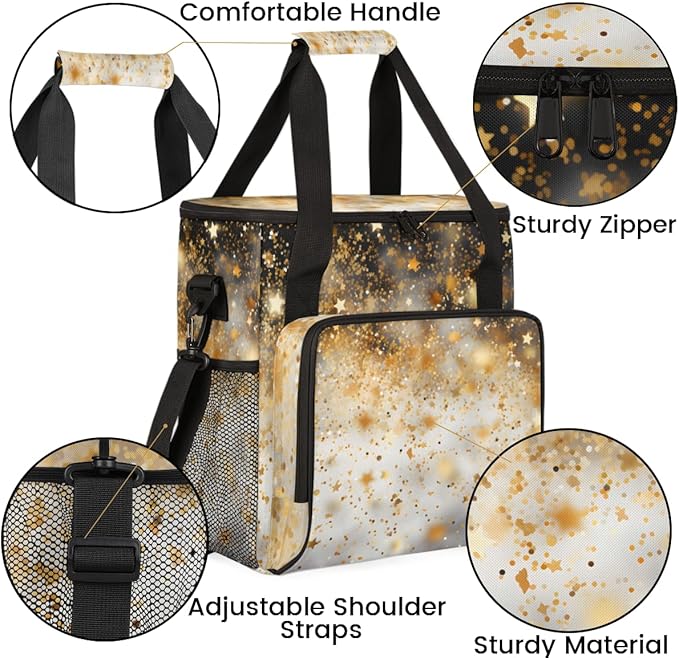 Glitter Coffee Maker Carrying Bag Black Gold Portable Travel Storage Tote Bag Compatible with K-Mini or K-Mini Plus Single Serve Coffee Brewer Carrying Case with Multiple Pockets &amp Shoulder Stra