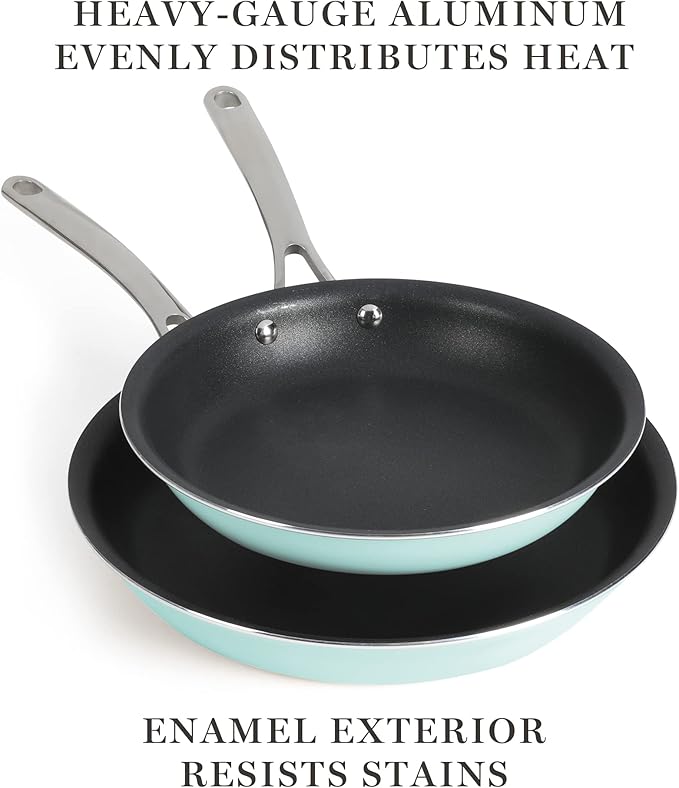 Martha Stewart Lockton 2 Piece 10 &amp 12 Heavy Gauge Aluminum Premium Nonstick Fry Pan Set - Martha Blue