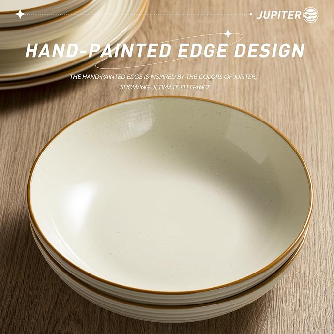 Famiware Jupiter Plates and Bowls Set for 4 16 Pieces Dinnerware Sets 8.5 Pasta Bowls for Serving Vanilla White