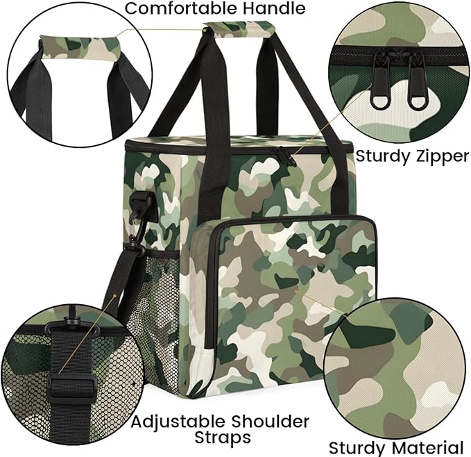 Camouflage Themed Coffee Maker Travel Bag for Keurig K-Mini/K-Mini Plus Insulated Waterproof Tote with Pockets for K-Cup Portable Single-Serve Brewer Case
