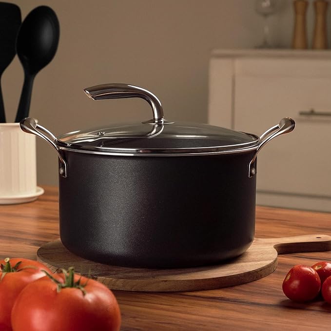 Vasconia 11-Piece Aluminum Cookware Set - Nonstick Pots and Pans with Lids - Dishwasher Oven Safe up to 475°F - Skillets Griddle Casserole Dutch Oven - Black