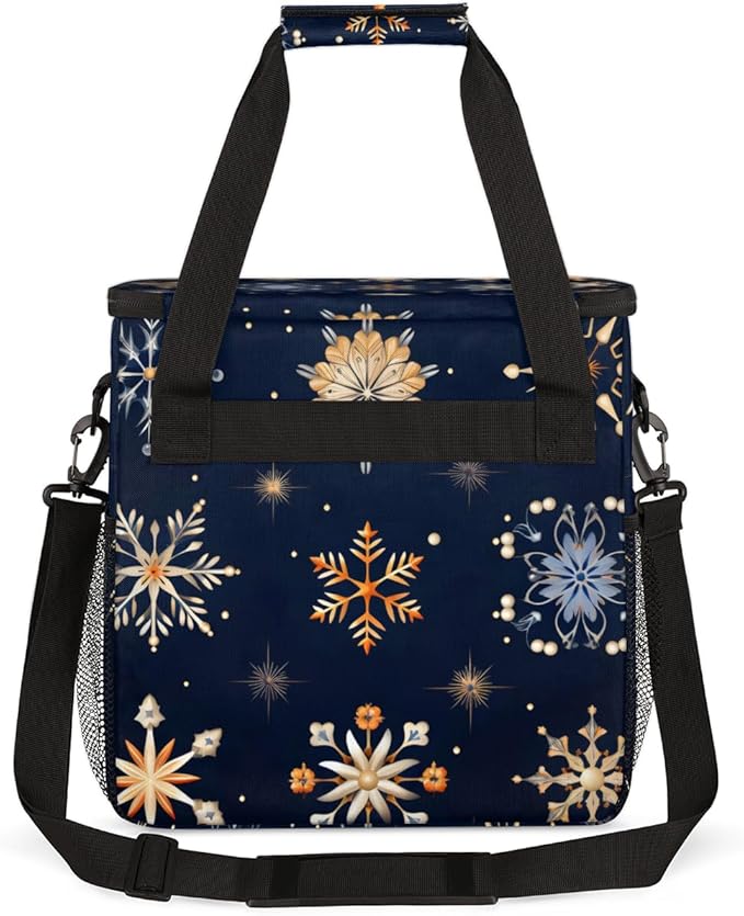 Christmas Snowflakes Coffee Maker Carrying Bag Oil Painting Snowflakes Travel Storage Bag Compatible with K-Mini or K-Mini Plus Single Serve Coffee Brewer Carrying Case with Pockets &amp Shoulder S