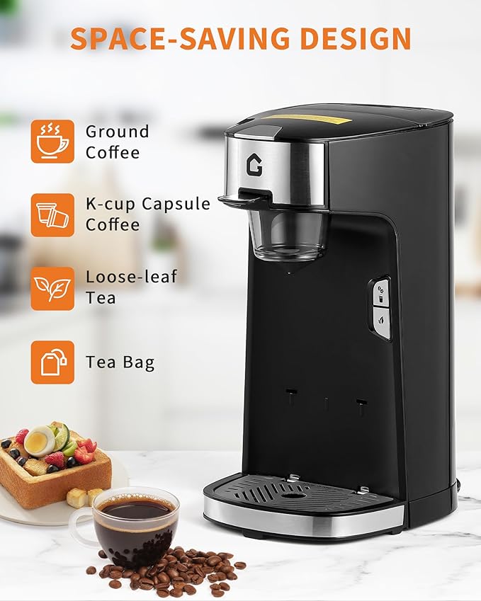 Small 2-in-1 Coffee Maker for Hot &amp Iced Coffee Single Serve Machine with Built-in 550Ml Water Tank  Compatible with k-Cups Ground Coffee &amp Tea Leaves Adjustable Cup Tray for Home or Offic