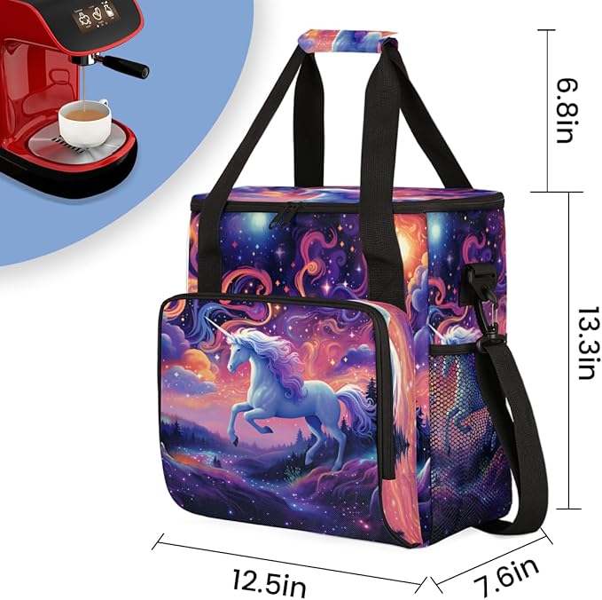 Beautiful Unicorn Coffee Maker Carrying Bag Galactic System Travel Storage Bag Compatible with K-Mini or K-Mini Plus Single Serve Coffee Brewer Carrying Case with Multiple Pockets &amp Shoulder Str
