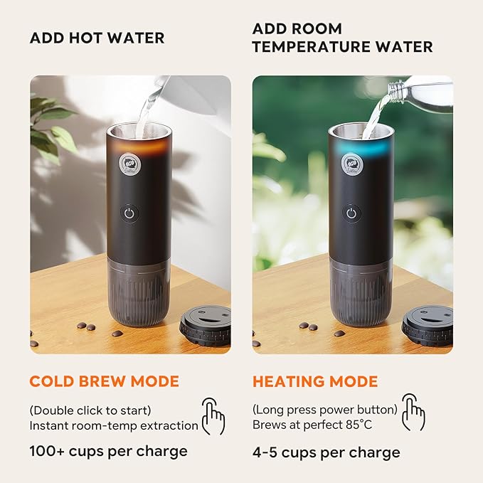 Portable Espresso Maker with Self Heating 19 Bar Electric Travel Coffee Maker for Camping&ampCar 2-in-1 Mini Espresso Machine Compatible with Nespresso Capsules &amp Ground Coffee 7800mAh Battery
