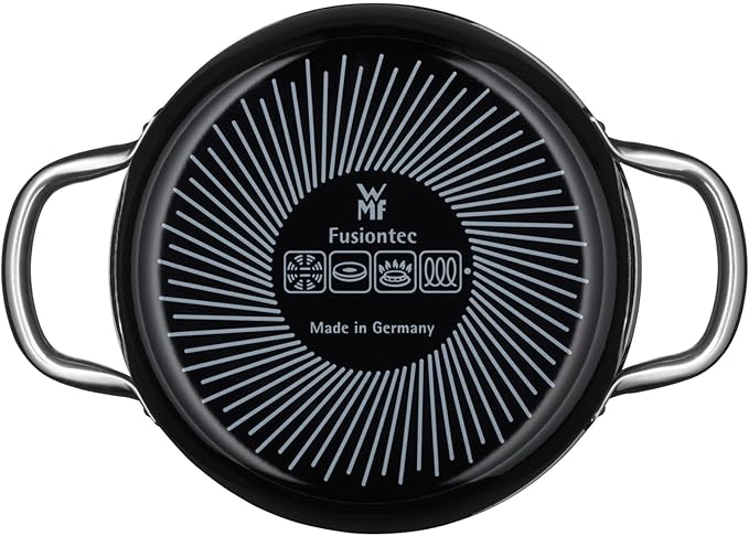 WMF Fusiontec Inspire 3-Piece Saucepan Set Black High-Tech Ceramic Induction Includes 3 Pots and 1 Glass Lid