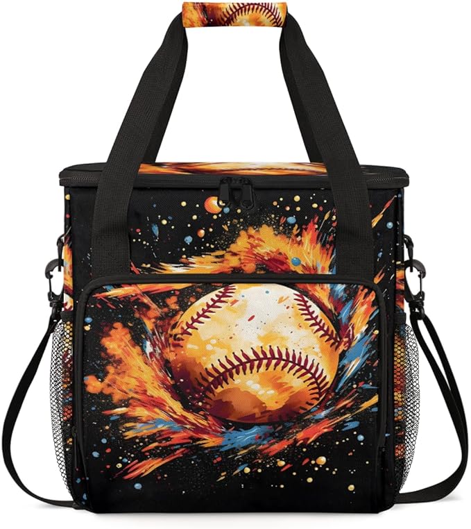 Watercolor Baseball Coffee Maker Carrying Bag Colorful Baseball Travel Storage Bag Compatible with K-Mini or K-Mini Plus Single Serve Coffee Brewer Carrying Case with Pockets &amp Shoulder Strap