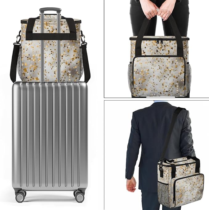 Glitter Coffee Maker Carrying Bag White Gold Portable Travel Storage Tote Bag Compatible with K-Mini or K-Mini Plus Single Serve Coffee Brewer Carrying Case with Multiple Pockets &amp Shoulder Stra