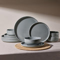 Famiware Milkyway Plates and Bowls Set 12 Pieces Dinnerware Sets Dishes Set for 4 Dark Gray