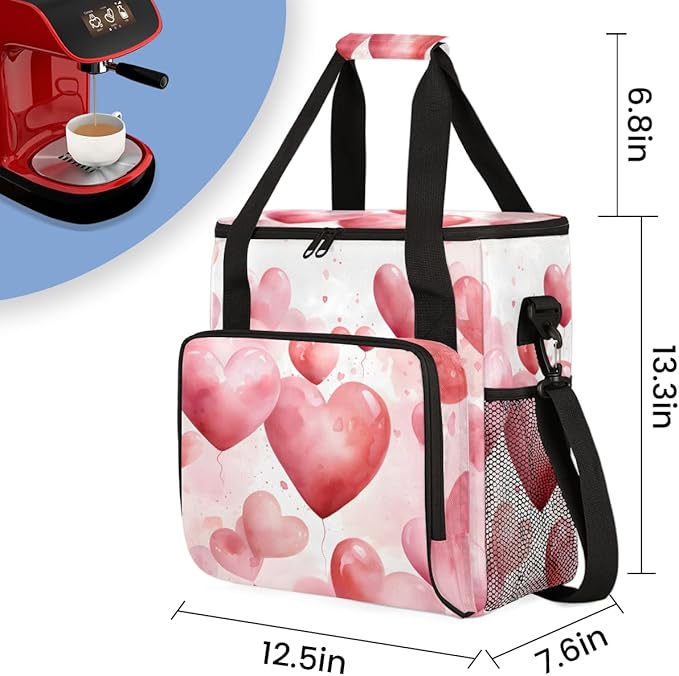 Heart Balloon Coffee Maker Carrying Bag Portable Travel Storage Tote Bag Compatible with K-Mini or K-Mini Plus Single Serve Coffee Brewer Carrying Case with Multiple Pockets &amp Shoulder Strap