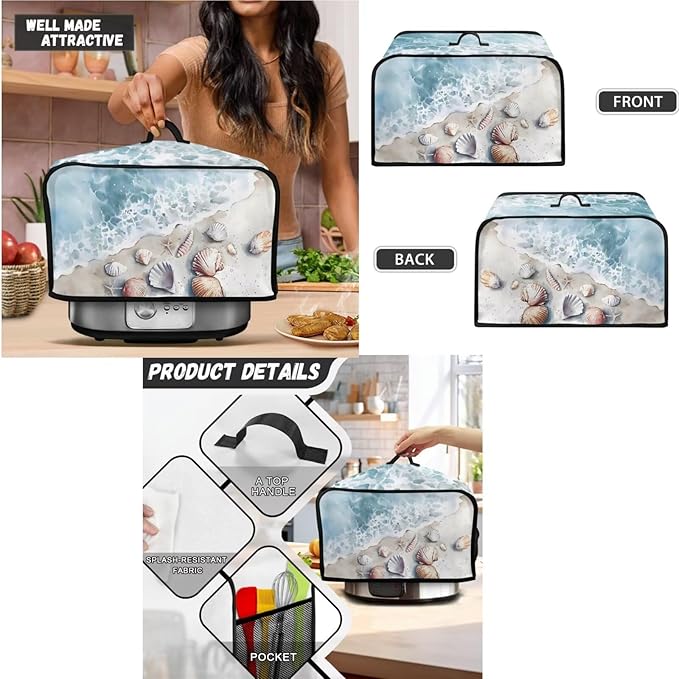 Beach Shell Kitchen Appliance Cover SetUniversal Size Blender Cover Slow Cooker Cover and Toaster Cover 4 Slice Waffles Maker Oven Dust Women Summer Decorations