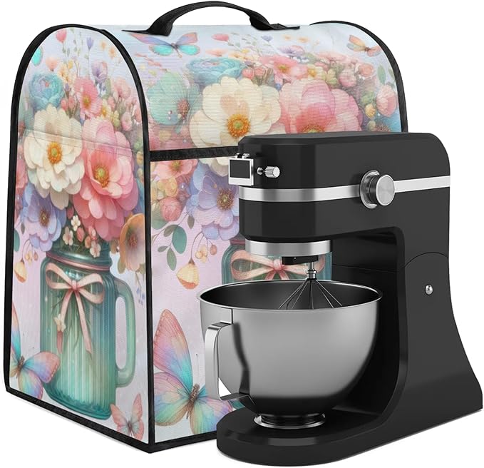 cfpolar Kitchen Aid Mixer Cover Compatible with 6-8 Quarts Butterfly Rainbow Flower Stand Mixer Cover Kitchen Aid Mixers Accessories Appliance Organizer Bag Dust Covers with Zipper Pocket