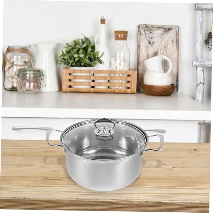 DECHOUS Stainless Steel Cookware Set Small Sauce Pan with Spout Stewing Pot Frying Pan Resistant Cooking Pots with Comfortable Steel Handles